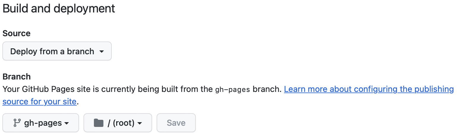 Screen capture of GitHub Pages source settings